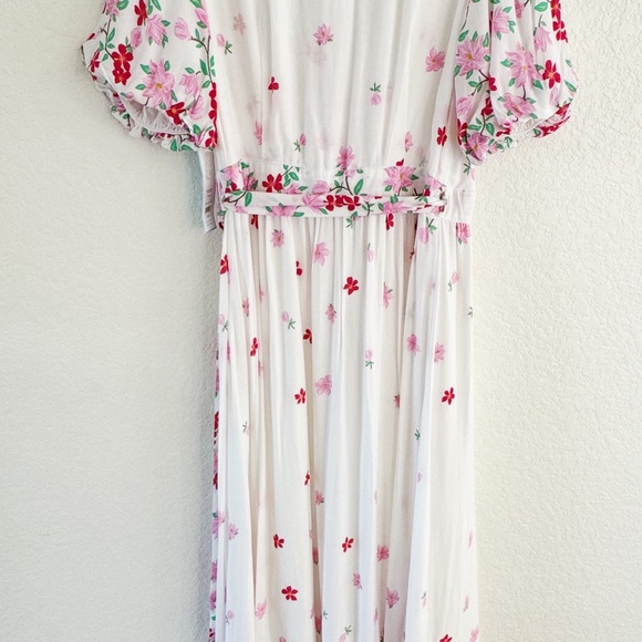 Draper James RSVP Floral Wrap Midi Dress Puff Sleeve White Pink Red M - Picture 3 of 9